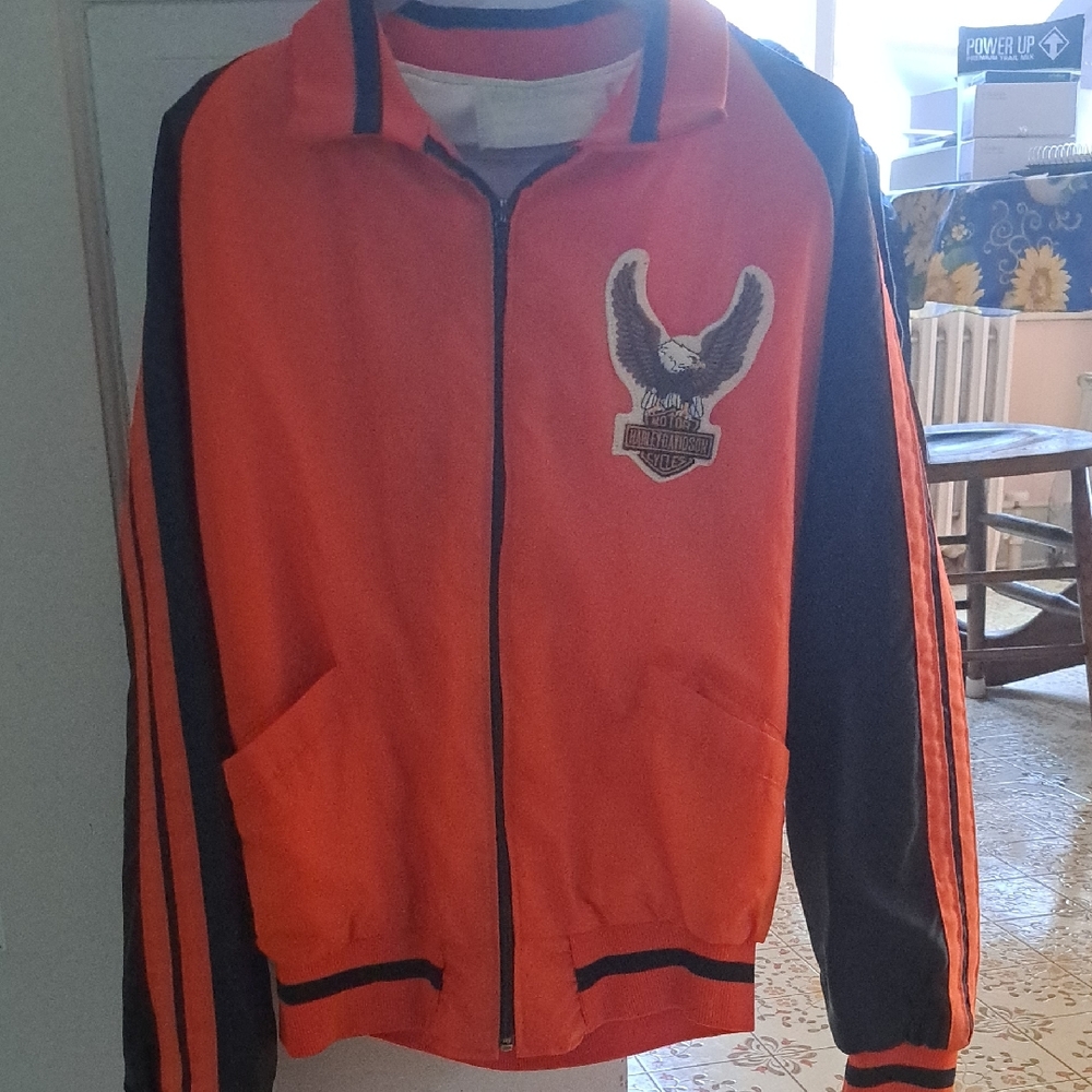 Harley-Davidson Orange and Black Bomber Jacket with Sporty Design Vintage Ladies